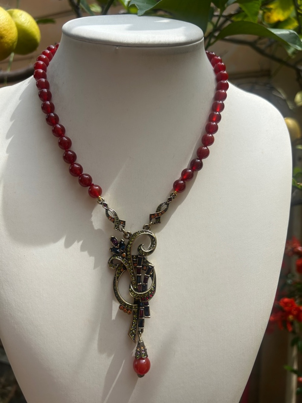 Heidi Daus Carnelian Colorful Swarovski Crystals Pendant Necklace